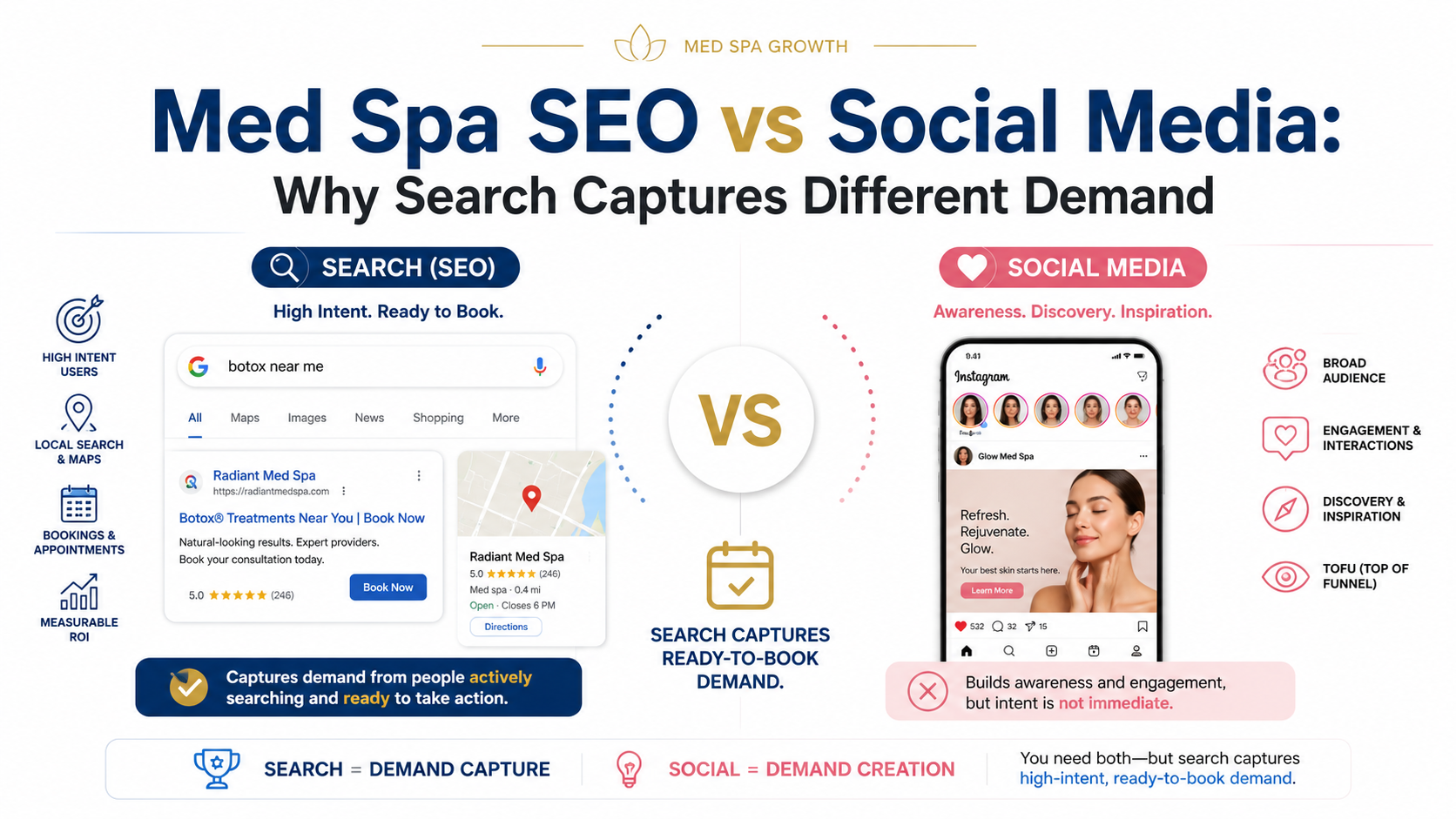 Med Spa SEO vs Social Media: Why Search Captures Different Demand article preview by Vistrane